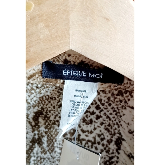 Epique Moi Women's Brown/Tan Runched Snake Print Button Front Blouse - Picture 15 of 16